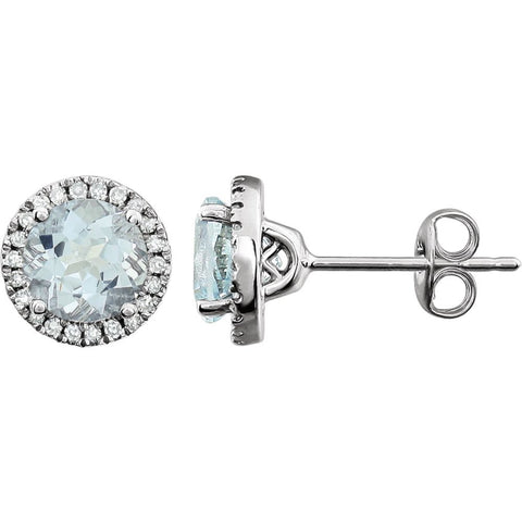 14k White Gold Aquamarine & 1/8 CTW Diamond Earrings