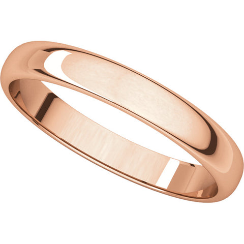 10k Rose Gold 3mm Half Round Light Band, Size 6