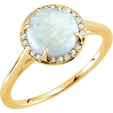 14k Yellow Gold Opal & .05 CTW Diamond Ring, Size 7