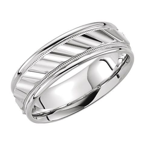 14k White Gold 6.75mm Grooved Design Band Size 12