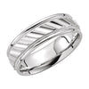 14k White Gold 6.75mm Grooved Design Band, Size 9