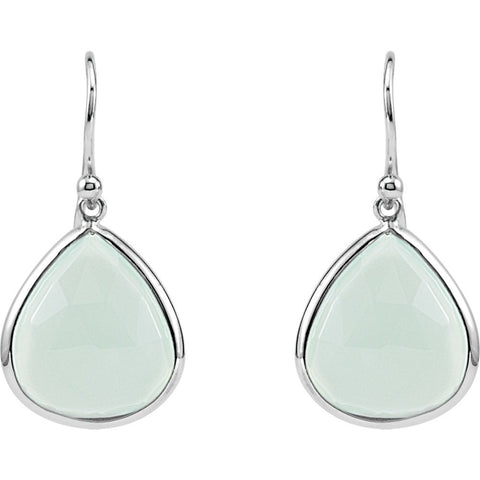 Rhodium-Plated Sterling Silver Genuine Aqua Blue Chalcedony Earrings