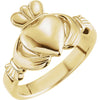 14k Yellow Gold 10.5mm Claddagh Ring, Size 7