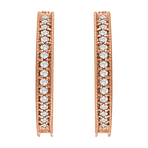 14k Rose Gold 1/5 CTW Diamond Milgrain Hoop Earrings
