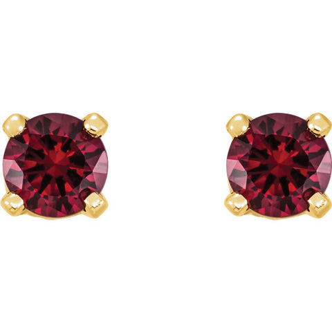 14k Yellow Gold Imitation Garnet Youth Earrings