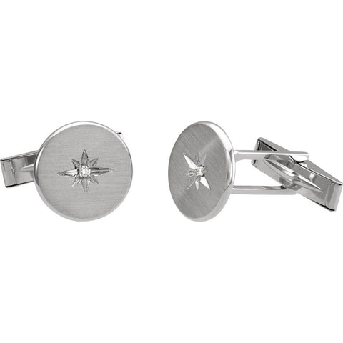 14k White Gold .03 CTW Diamond Starburst Men's Cuff Links