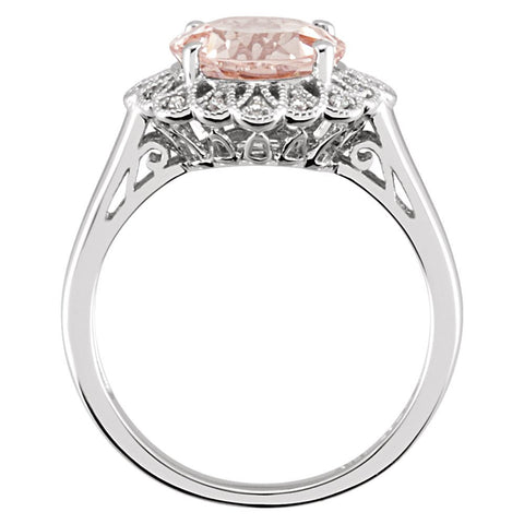 14k White Gold Morganite & .08 CTW Diamond Ring, Size 7