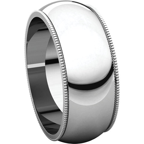 14k White Gold 8mm Milgrain Band, Size 7.5