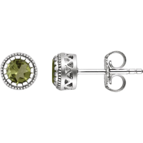 14k White Gold Peridot "August" Birthstone Earrings