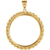 14k Yellow Gold 2.5mm Solid Rope Tab Back Frame Pendant for Canadian 1 Ounce Maple Leaf Coin
