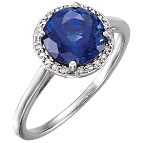 14k White Gold Chatham® Blue Sapphire & .05 CTW Diamond Ring, Size 7