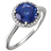 14k White Gold Chatham« Blue Sapphire & 0.05 ctw. Diamond Halo-Style Ring, Size 7