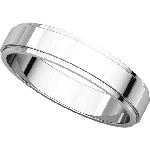 14k White Gold 4mm Flat Edge Band, Size 10.5