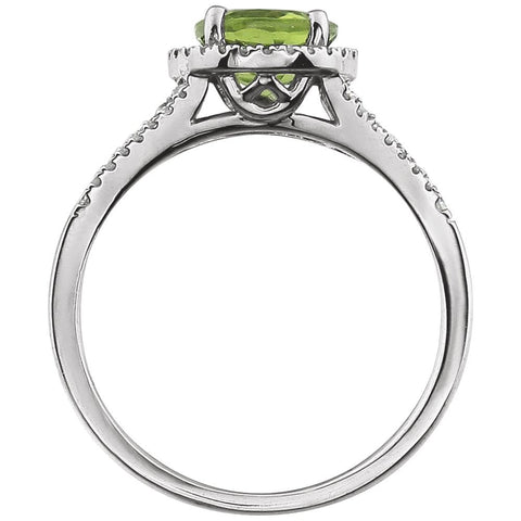 14k White Gold Peridot & 1/5 CTW Diamond Ring, Size 7