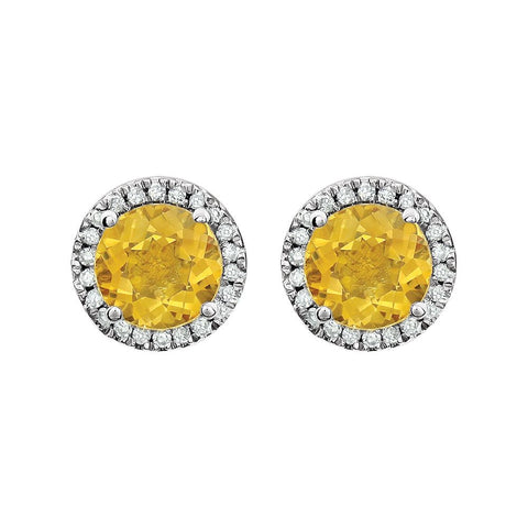 14k White Gold Citrine & 1/8 CTW Diamond Earrings