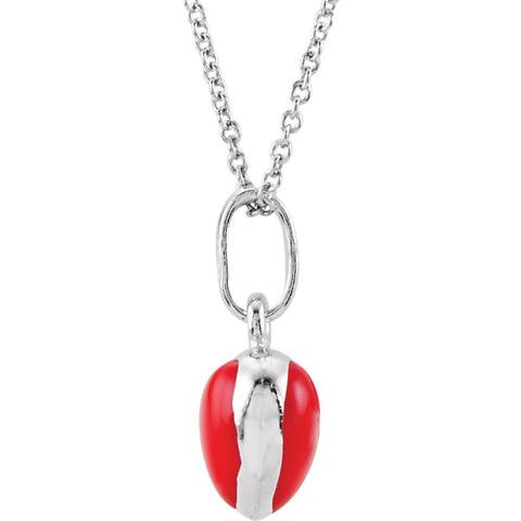 Sterling Silver Red Enamel Puff Heart 14-16" Necklace