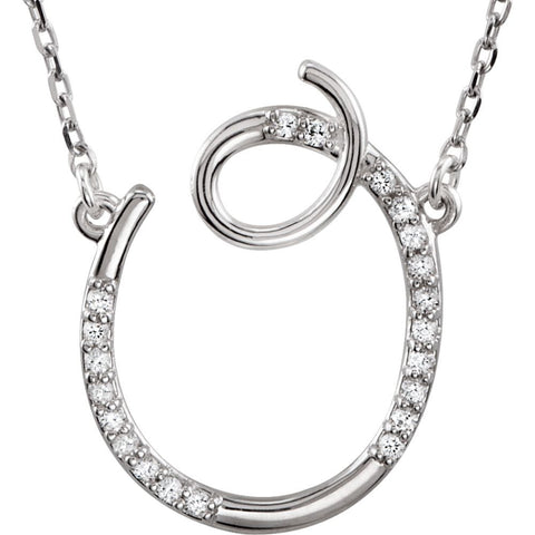 Sterling Silver Letter "O" 1/8 CTW Diamond Initial 16" Necklace