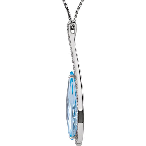14k White Gold Sky Blue Topaz & .45 CTW Diamond Teardrop 18" Necklace