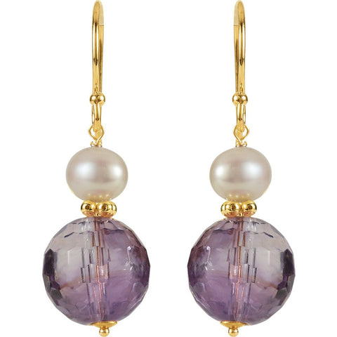 14k Yellow Gold Amethyst & Freshwater Cultured Pearl Earrings