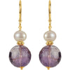 14k Yellow Gold Amethyst & Freshwater Cultured Pearl Earrings