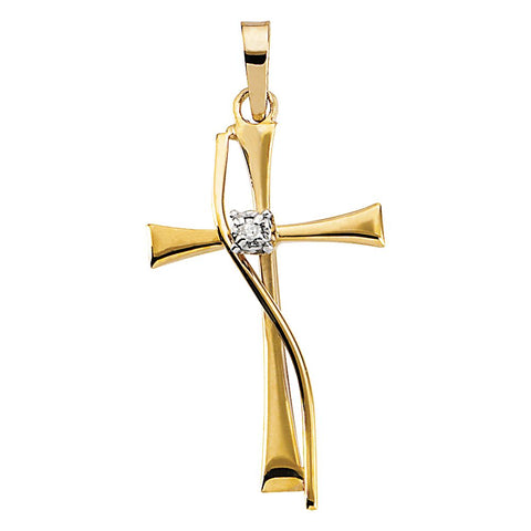 14k Yellow Gold .010 CTW Diamond Cross Pendant
