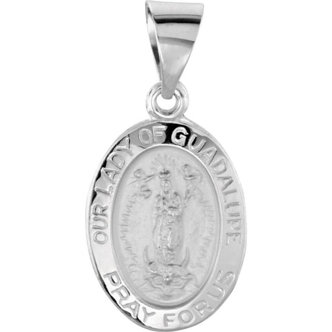 14k White Gold 15x11mm Oval Hollow Our Lady of Guadalupe Medal
