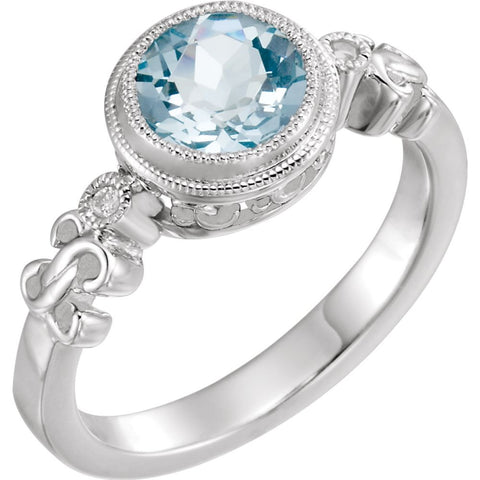 14k White Gold Aquamarine & .02 CTW Diamond Ring, Size 7