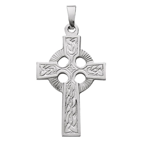 14k White Gold 24x16mm Fancy Celtic Cross Pendant