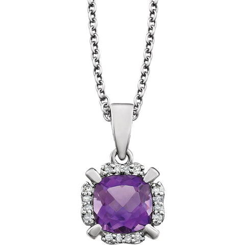 14k White Gold Amethyst & .05 CTW Diamond 18" Necklace