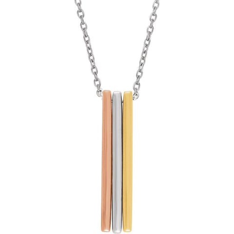 14K White & Rose Gold & Yellow Triple Bar Necklace