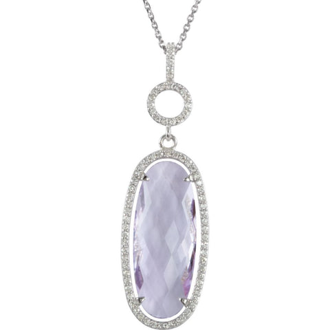 Sterling Silver Halo-Style Oval-Shaped Dangle Pendant or Necklace