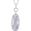 Halo-Styled Oval-Shaped Dangle Necklace in Sterling Silver ( 18 Inch Chain )