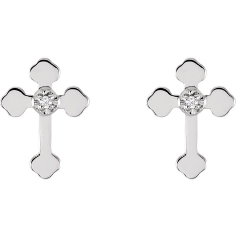 14k White Gold .01 CTW Diamond Cross Earrings