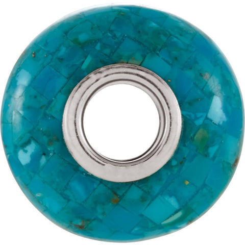 Sterling Silver 14x7mm Mosaic Turquoise Bead