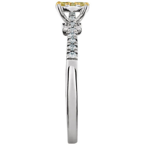 14k White Gold 3/8 CTW Yellow & White Diamond Cluster Ring, Size 7