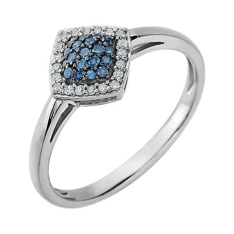 14k White Gold 1/6 CTW Blue & White Diamond Cluster Ring, Size 7