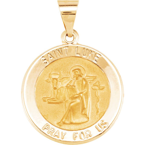 14k Yellow Gold 18.5mm Round Hollow St. Luke Medal