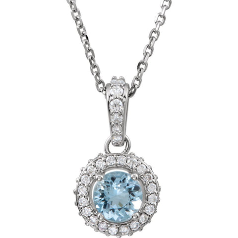 14k White Gold Aquamarine & 1/4 CTW Diamond 18" Necklace