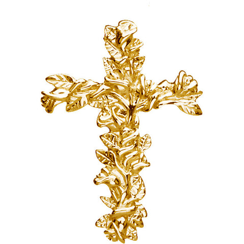 Floral Hispanic Style Cross in 14K Yellow Gold