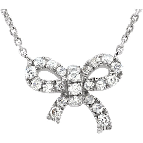 14k White Gold 1/6 CTW Diamond Bow 18" Necklace