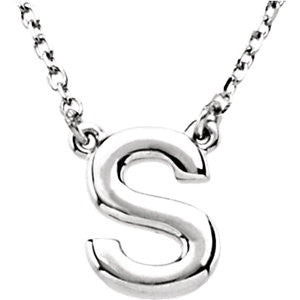Sterling Silver Letter "S" Block Initial 16" Necklace