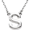 Sterling Silver Block Initial Necklace (Letter 'S' on 16-Inch Chain)