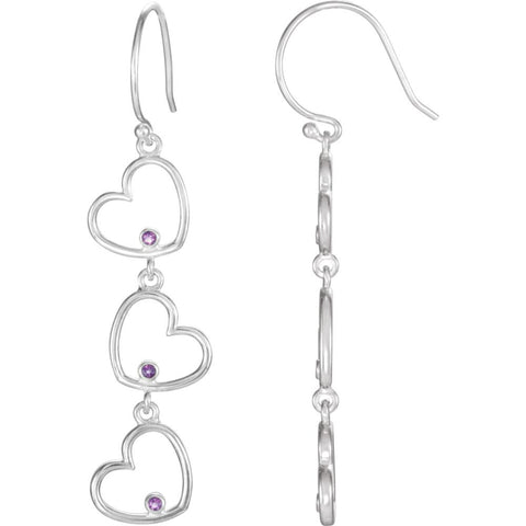 Sterling Silver Amethyst Triple Heart Dangle Earrings