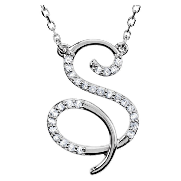 Sterling Silver Letter "S" 1/8 CTW Diamond Initial 16" Necklace