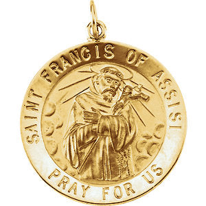 14k Yellow Gold 25mm Round St. Francis of Assisi Medal