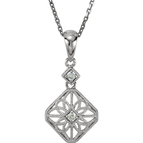 14k White Gold .06 CTW Diamond 18" Filigree Necklace