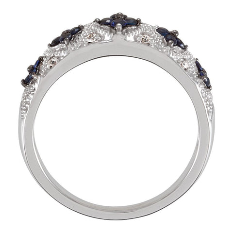 Sterling Silver Sapphire & .05 CTW Diamond Ring Size 7