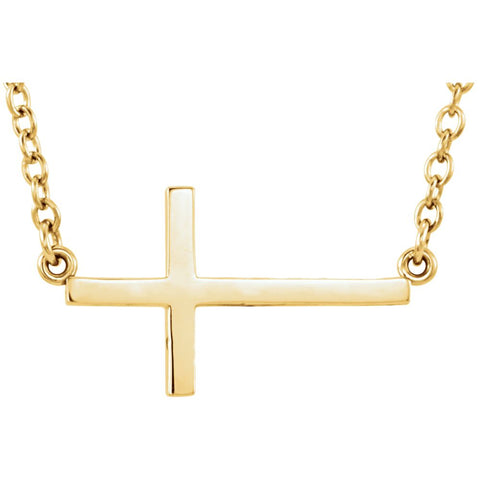 14K Yellow Gold Sideways Cross 16-Inch Necklace With 2-Inch Extension