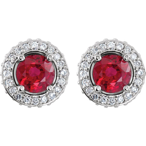 14k White Gold Ruby & 3/8 CTW Diamond Earrings