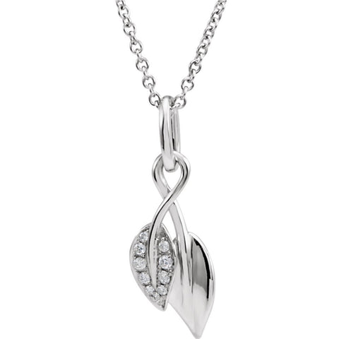 14k White Gold .06 CTW Diamond 18" Leaf Necklace